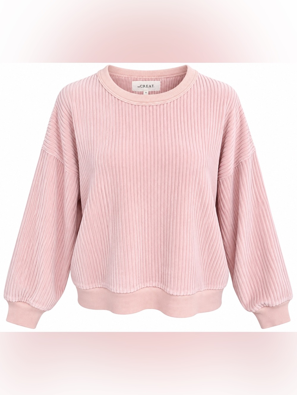 THE GREAT Pink Ribbed Crewneck Sweatshirt XS Balletcore Coastal Casual Pullover